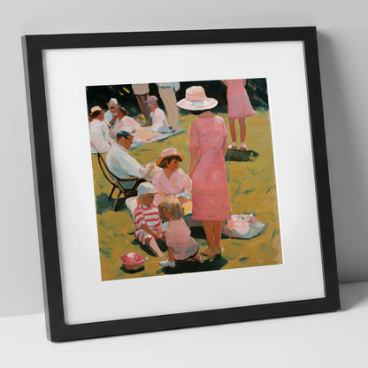 Summer Race Enclosure racing horse art print in black frame