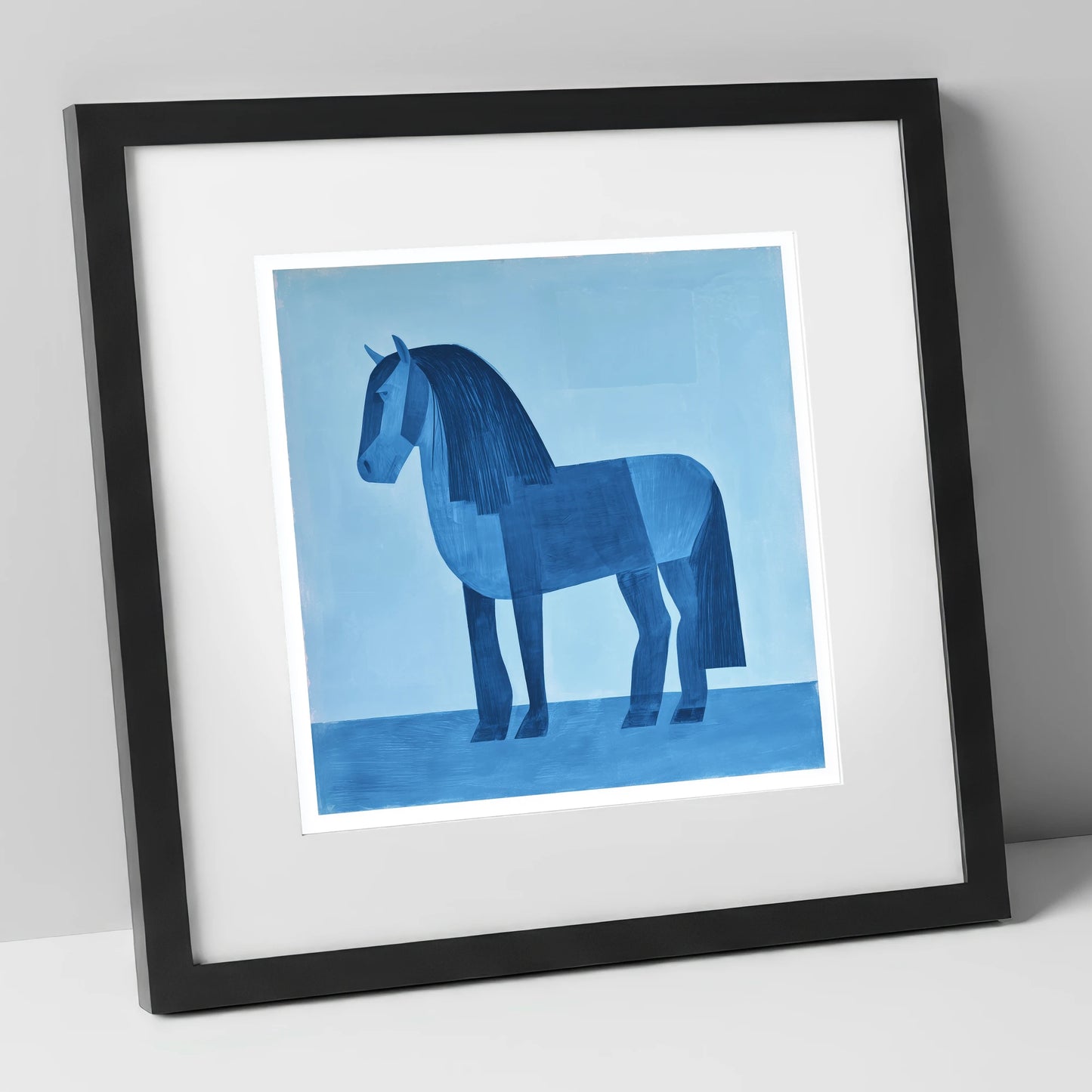 Geometric Blue Heavy Horse horse breed art print in black frame