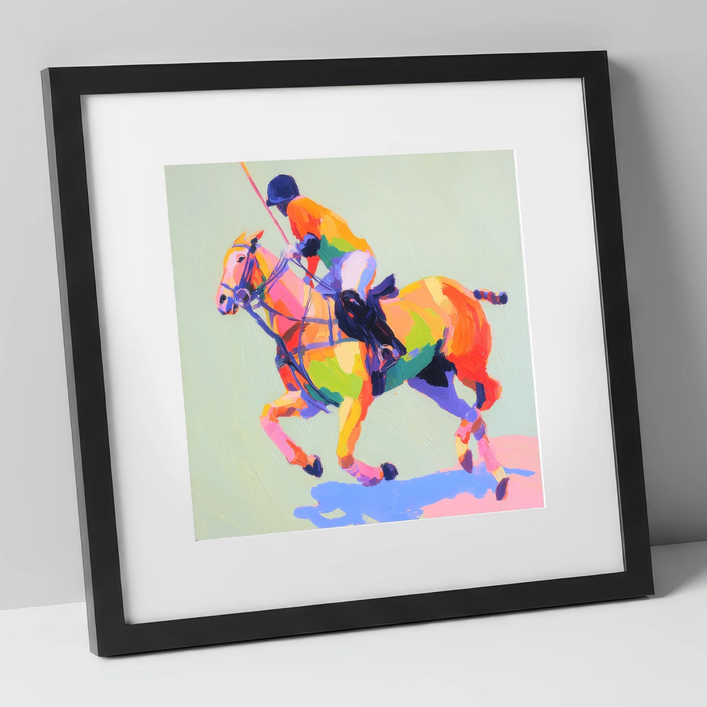 Technicolour Polo Stride polo horse art print in black frame