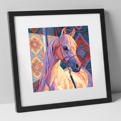 Colourful Arabian Horse Portrait horse breed art print in black frame