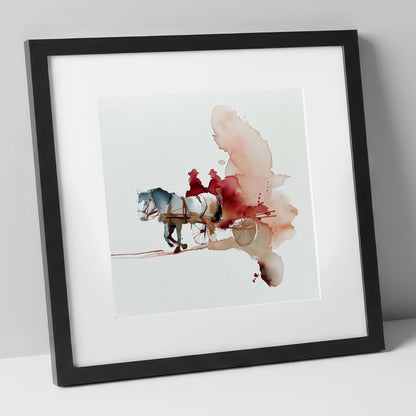 Crimson Passage working horse art print in black frame