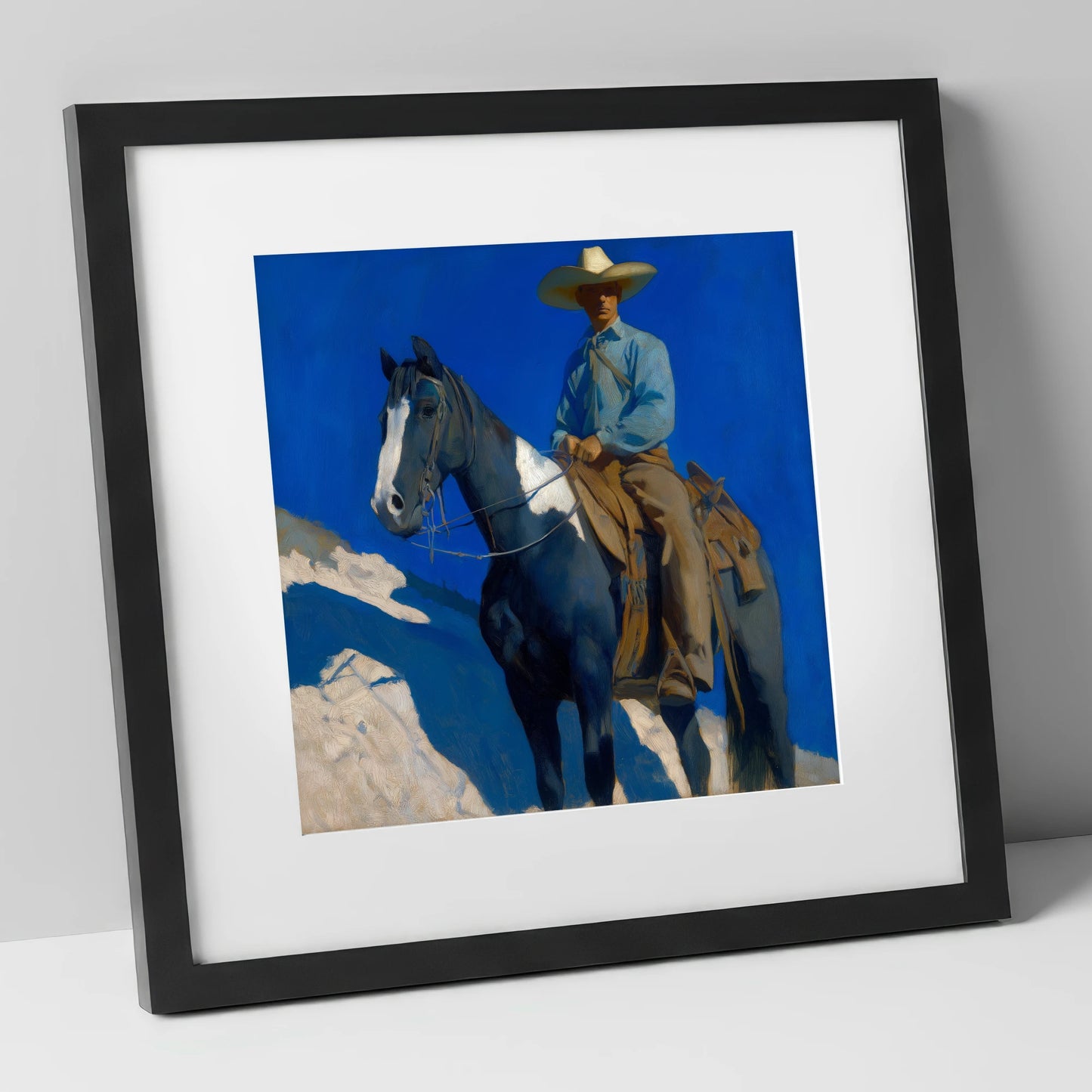 Under the Cobalt Sky western horse art print in black frame