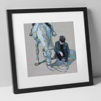 Shared Silence horse & rider art print in black frame