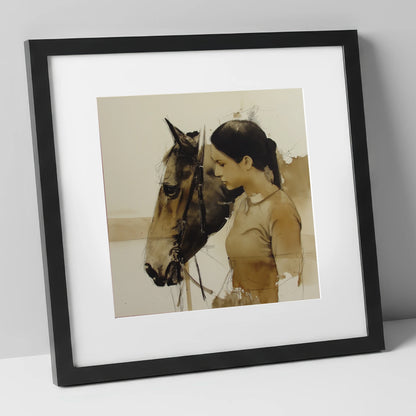 Unspoken Harmony horse & rider art print in black frame