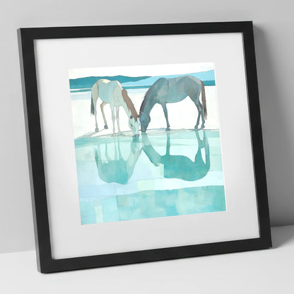 Mirrored Serenity wild horses art print in black frame