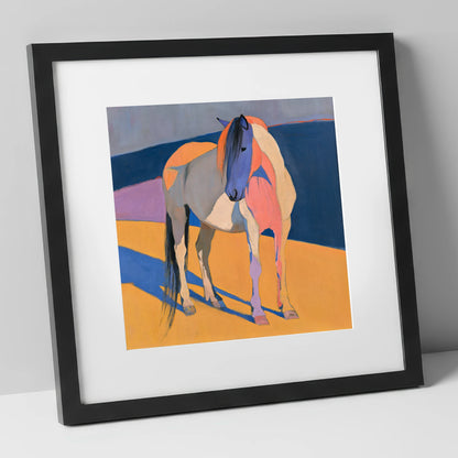 Vibrant Colour Block Standing Horse horse breed art print in black frame