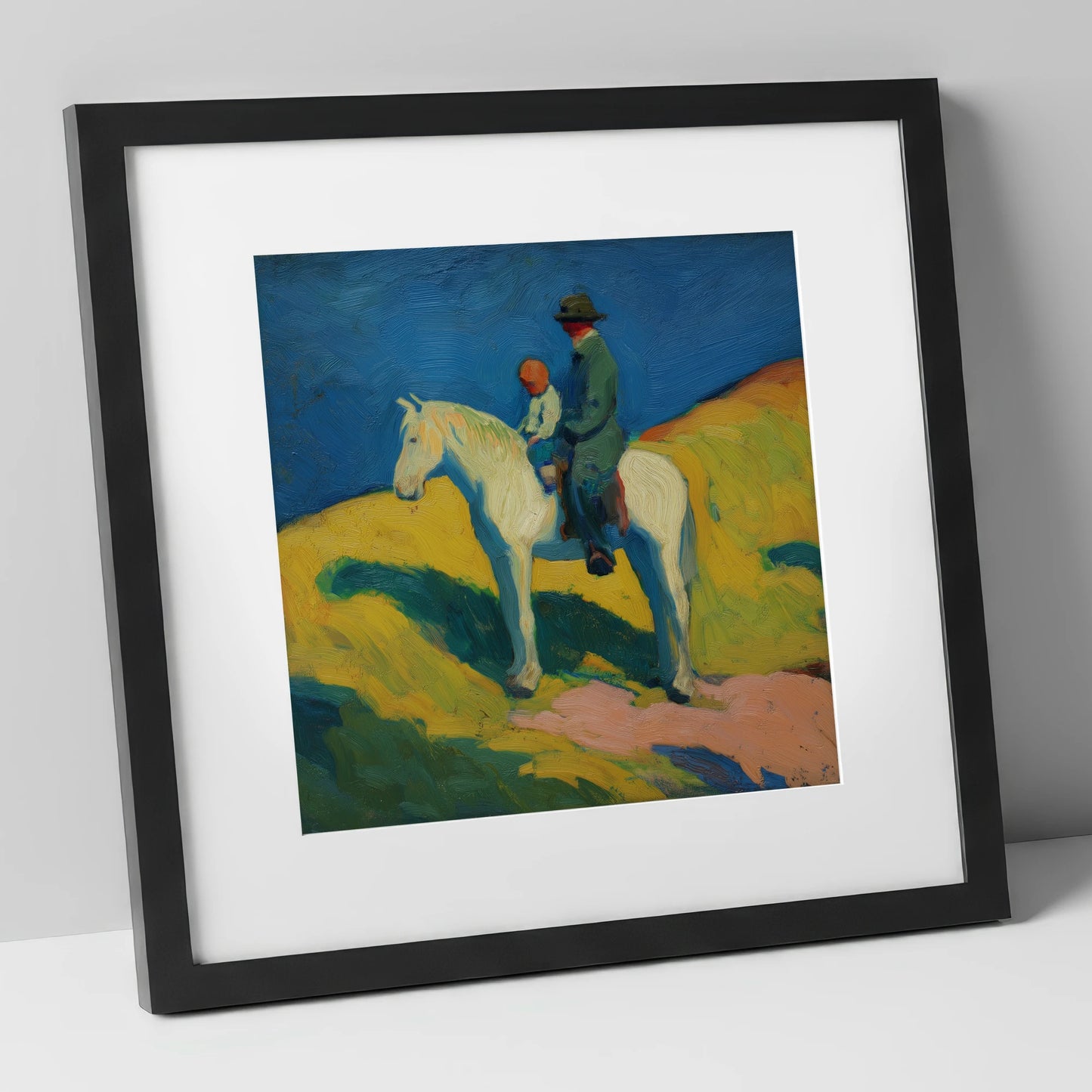 Generations in the Saddle horse & rider art print in black frame