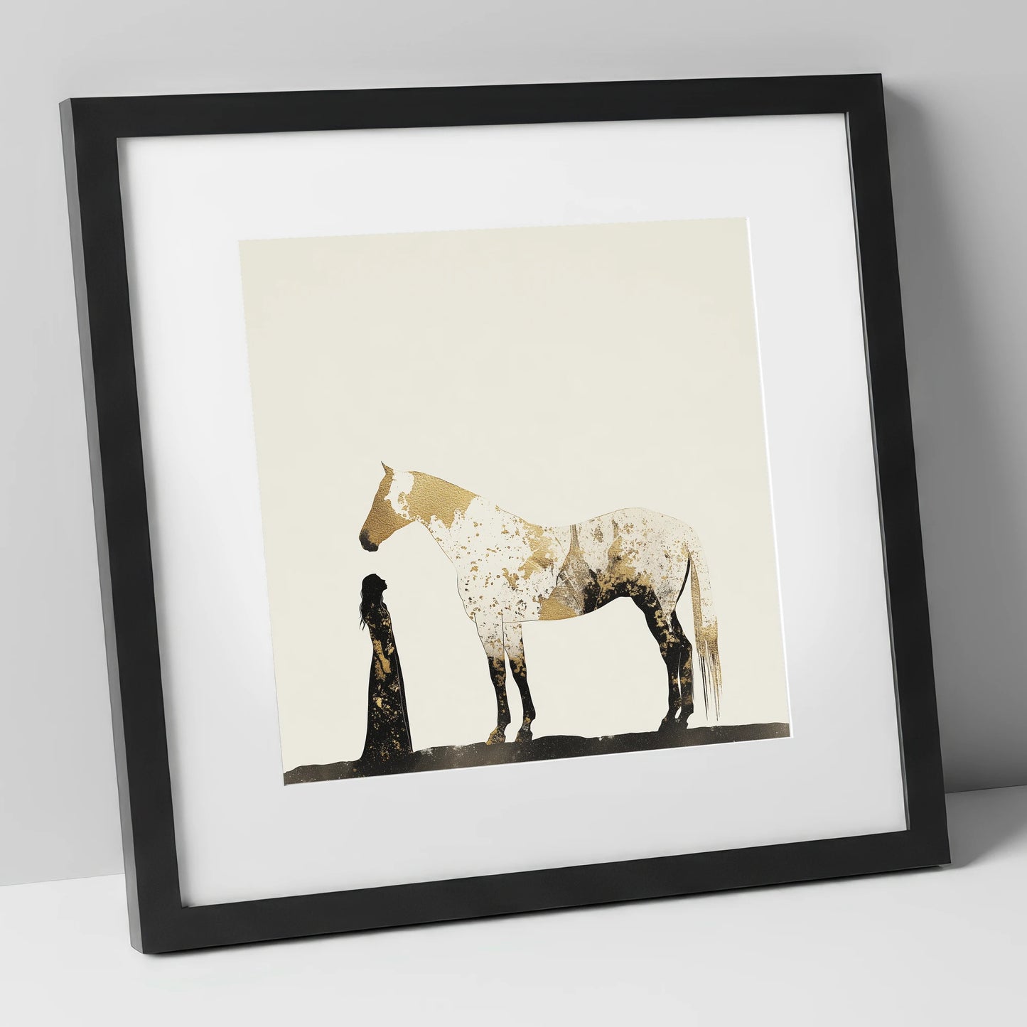 The Golden Bond horse & rider art print in black frame