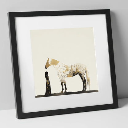The Golden Bond horse & rider art print in black frame