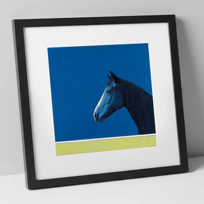 Midnight Blue Blaze horse portrait art print in black frame