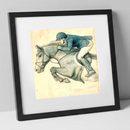 The Perfect Arc show jumping horse art print in black frame