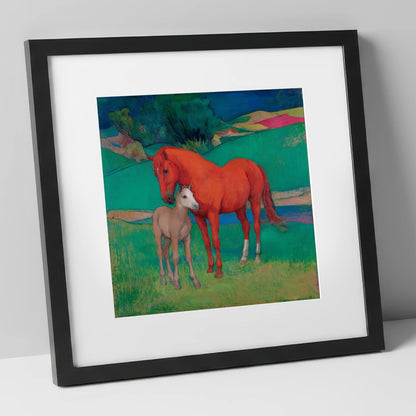 Vibrant Maternal Bond mare & foal art print in black frame