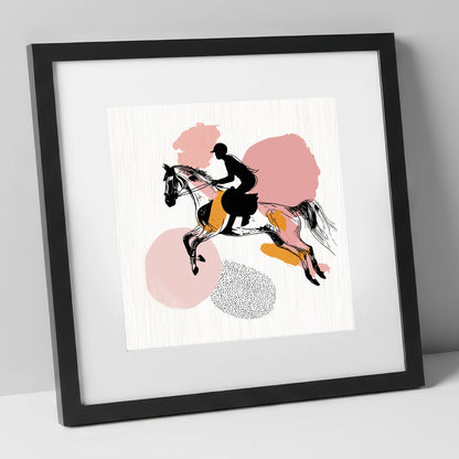 Abstract Equine Flight show jumping horse art print in black frame