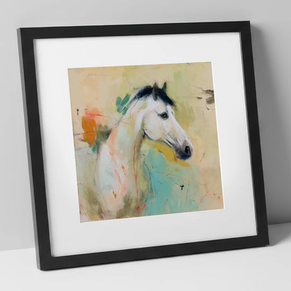 Gestural Grey Portrait horse portrait art print in black frame