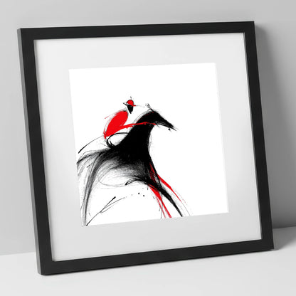 Crimson Pace racing horse art print in black frame