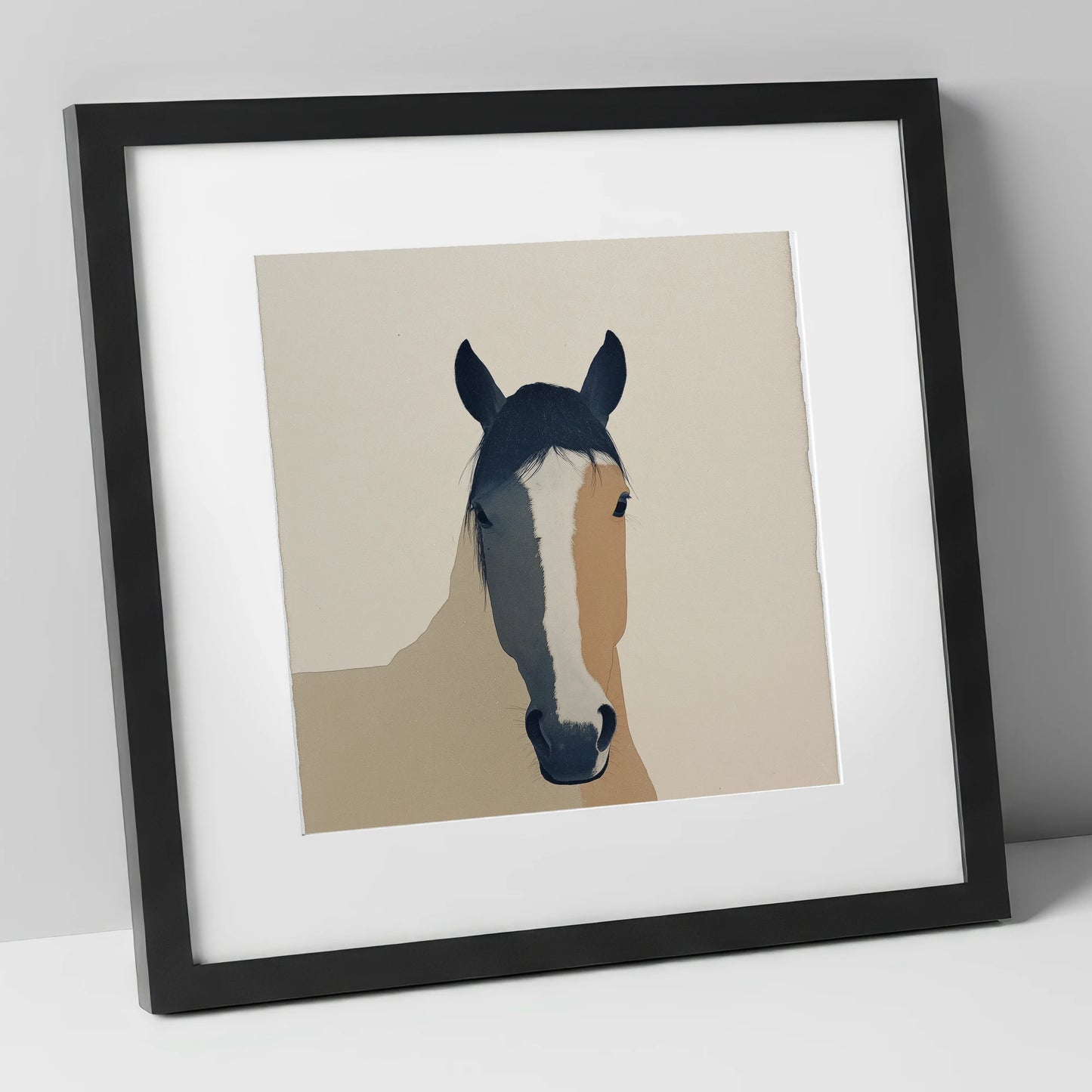Contemporary Painted Blaze horse portrait art print in black frame