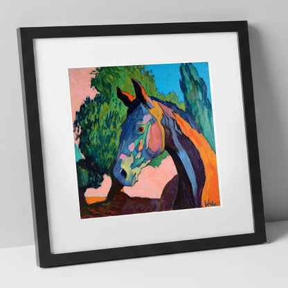Vibrant Equine Expression horse portrait art print in black frame