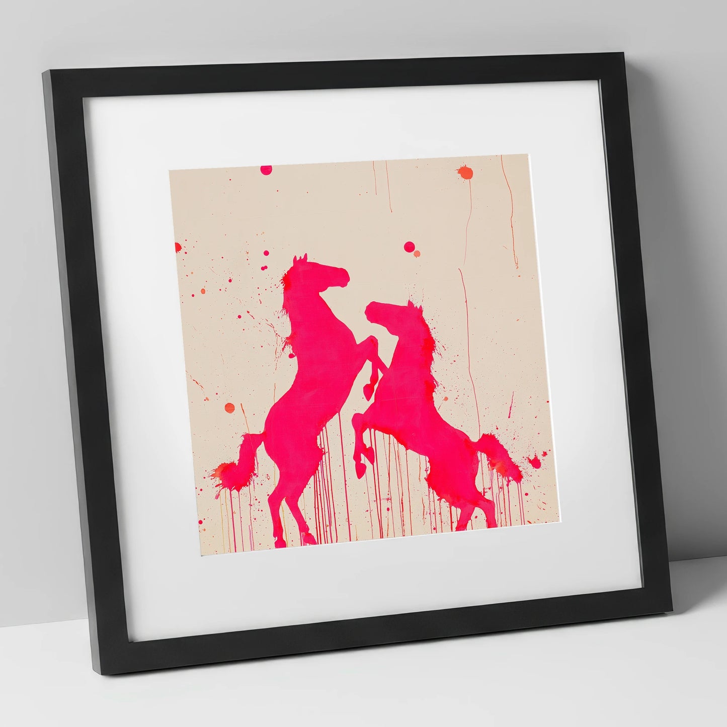 Magenta Equine Dance wild horses art print in black frame