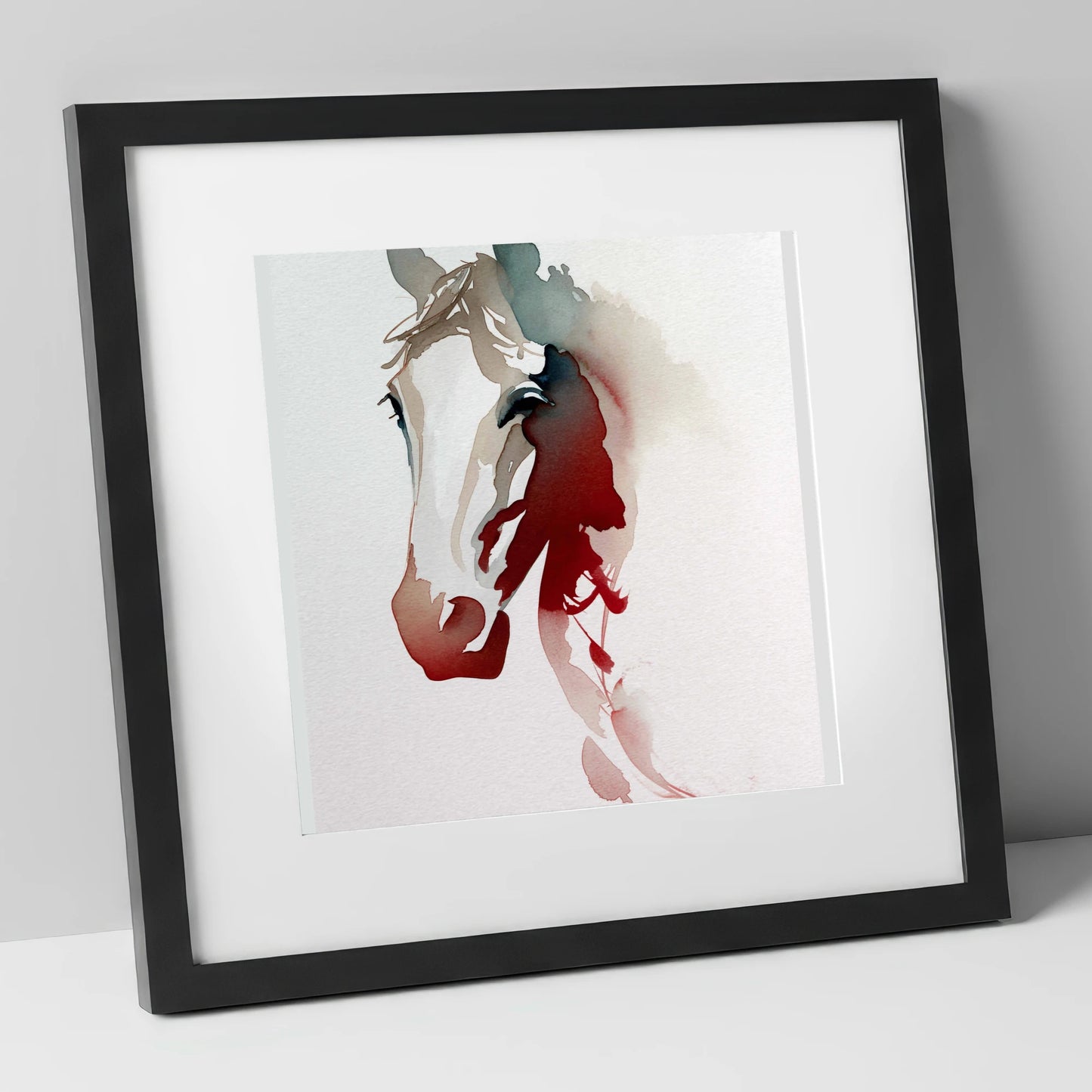 Ethereal Crimson Profile horse portrait art print in black frame