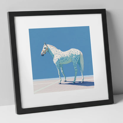 Appaloosa in Cerulean horse breed art print in black frame