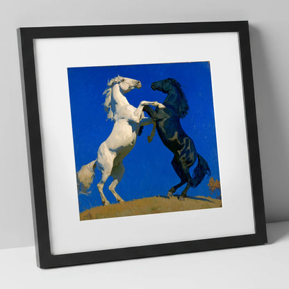 Cobalt Sky Stallions wild horses art print in black frame