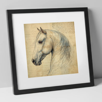 Classical Equine Study horse portrait art print in black frame