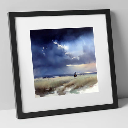 Storm Over the Plains horse landscape art print in black frame
