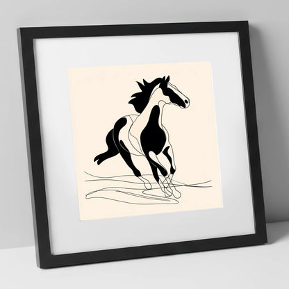 Fluid Equine Silhouette wild horses art print in black frame