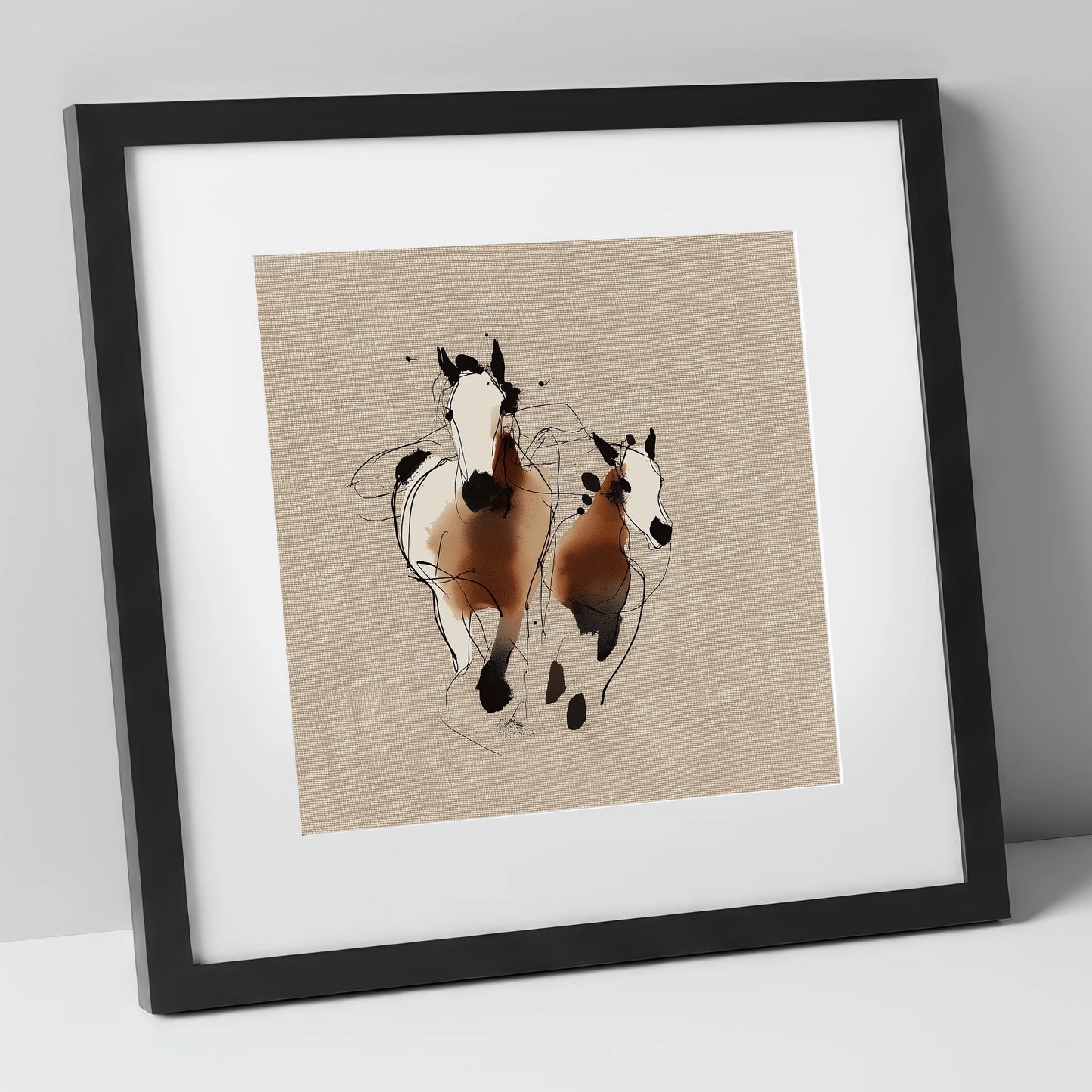 Bond In Motion mare & foal art print in black frame