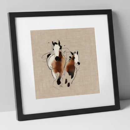 Bond In Motion mare & foal art print in black frame