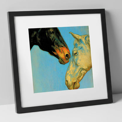 Sun and Shadow horse portrait art print in black frame