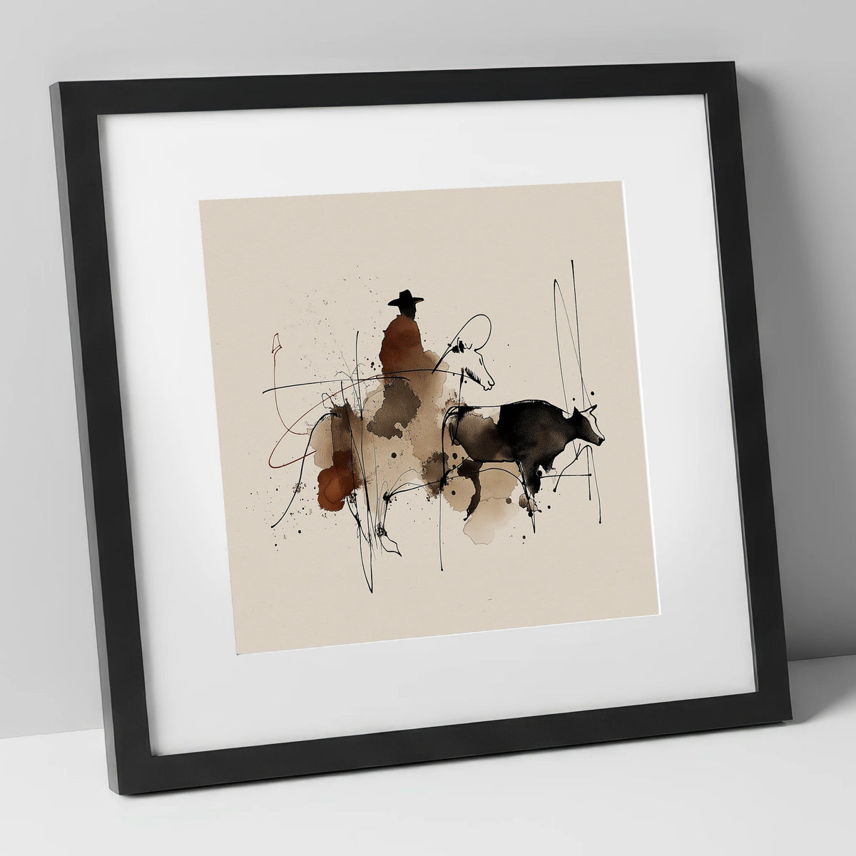Western Shadows western horse art print in black frame