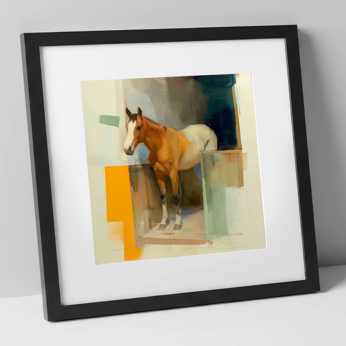 Vibrant Stable Doorway horse stable art print in black frame