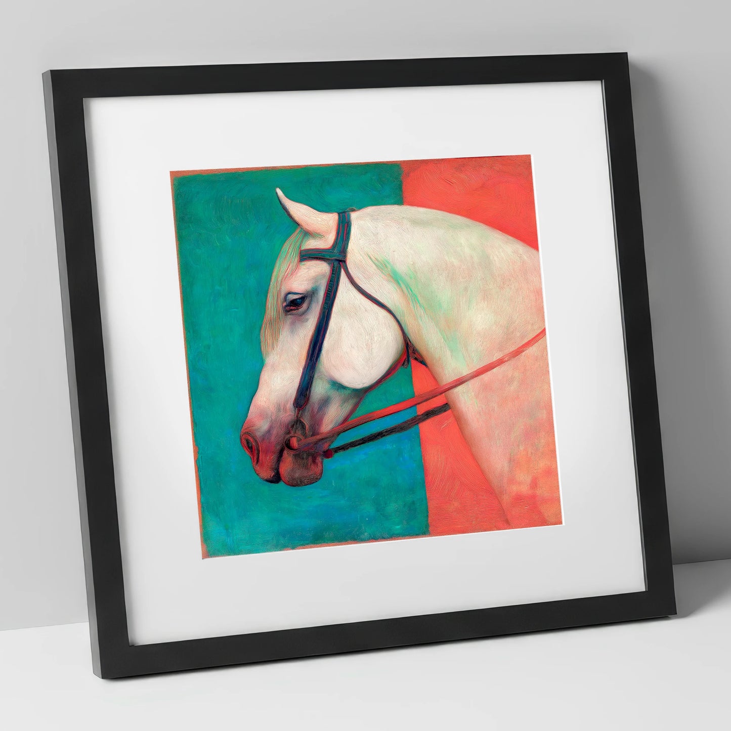 Crimson and Emerald Profile horse breed art print in black frame