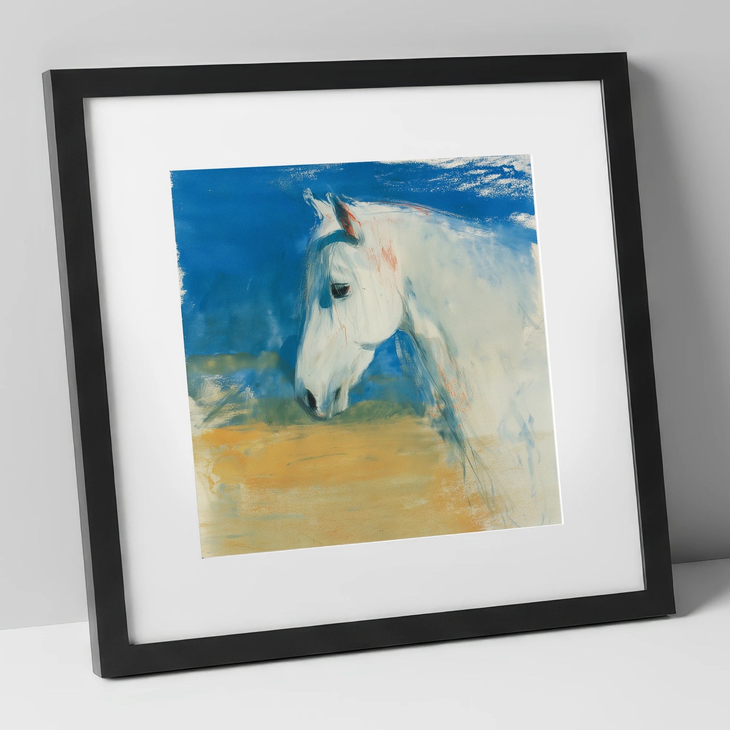 Cerulean Sky Grey horse breed art print in black frame
