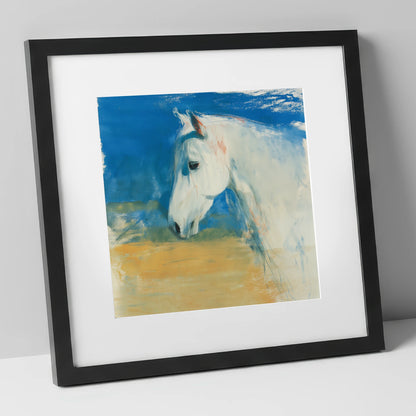 Cerulean Sky Grey horse breed art print in black frame