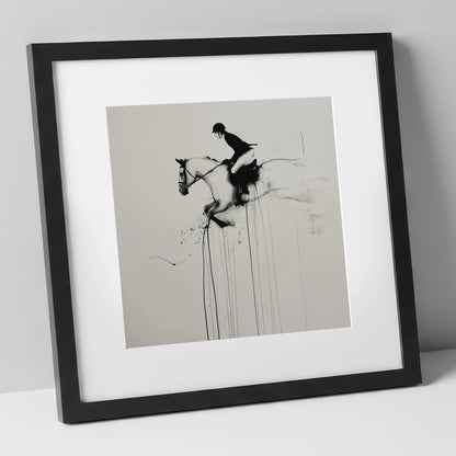 Airborne Elegance show jumping horse art print in black frame