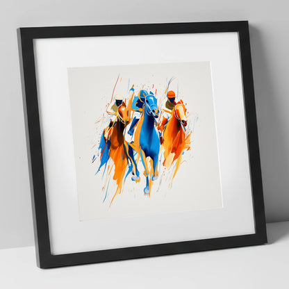 The Front Runners racing horse art print in black frame