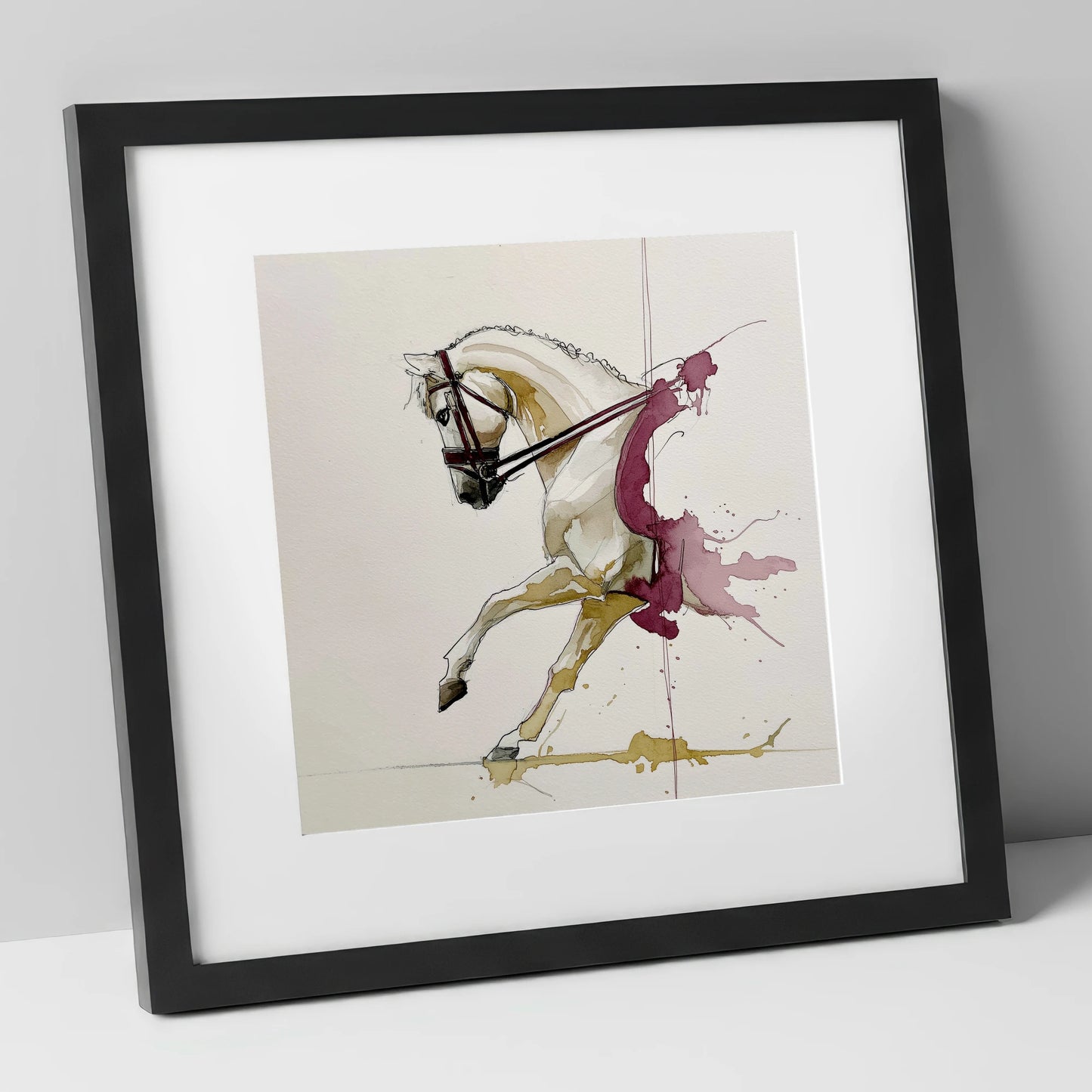 Moment of Collection dressage horse art print in black frame