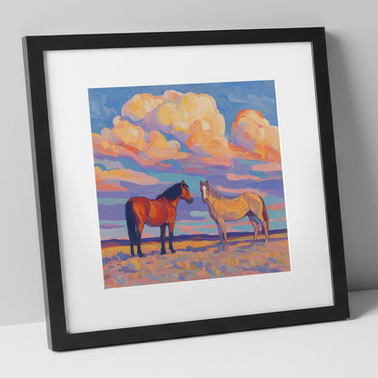 Under Painted Skies horse landscape art print in black frame