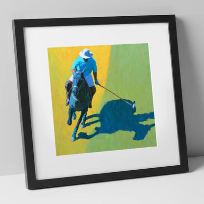 High Goal Sunlight polo horse art print in black frame