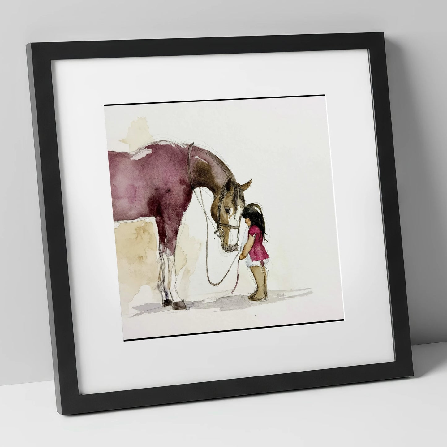 A Quiet Understanding horse & rider art print in black frame