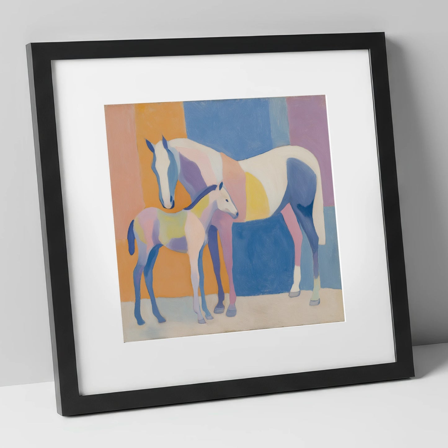 Geometric Equine Harmony mare & foal art print in black frame