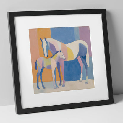 Geometric Equine Harmony mare & foal art print in black frame