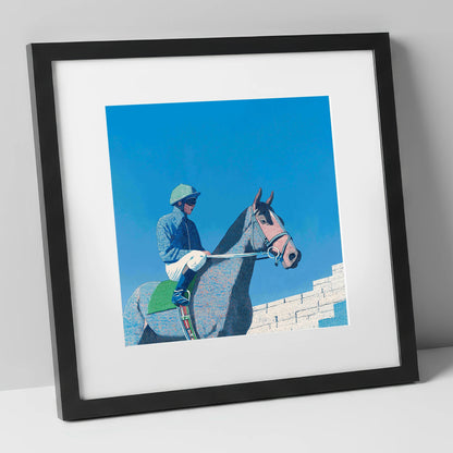 Quiet Anticipation racing horse art print in black frame