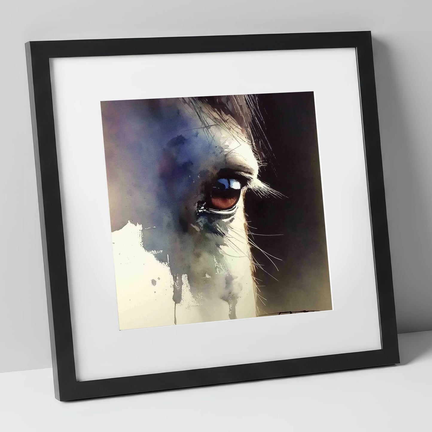 Indigo Gaze horse portrait art print in black frame