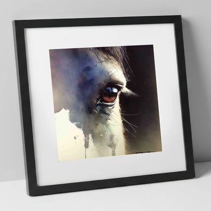 Indigo Gaze horse portrait art print in black frame