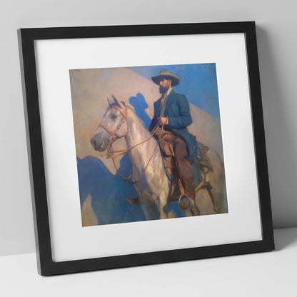 The Quiet Pioneer western horse art print in black frame