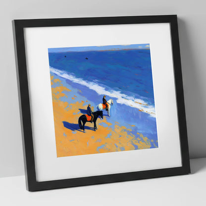 Sunlit Coastal Hack horse landscape art print in black frame