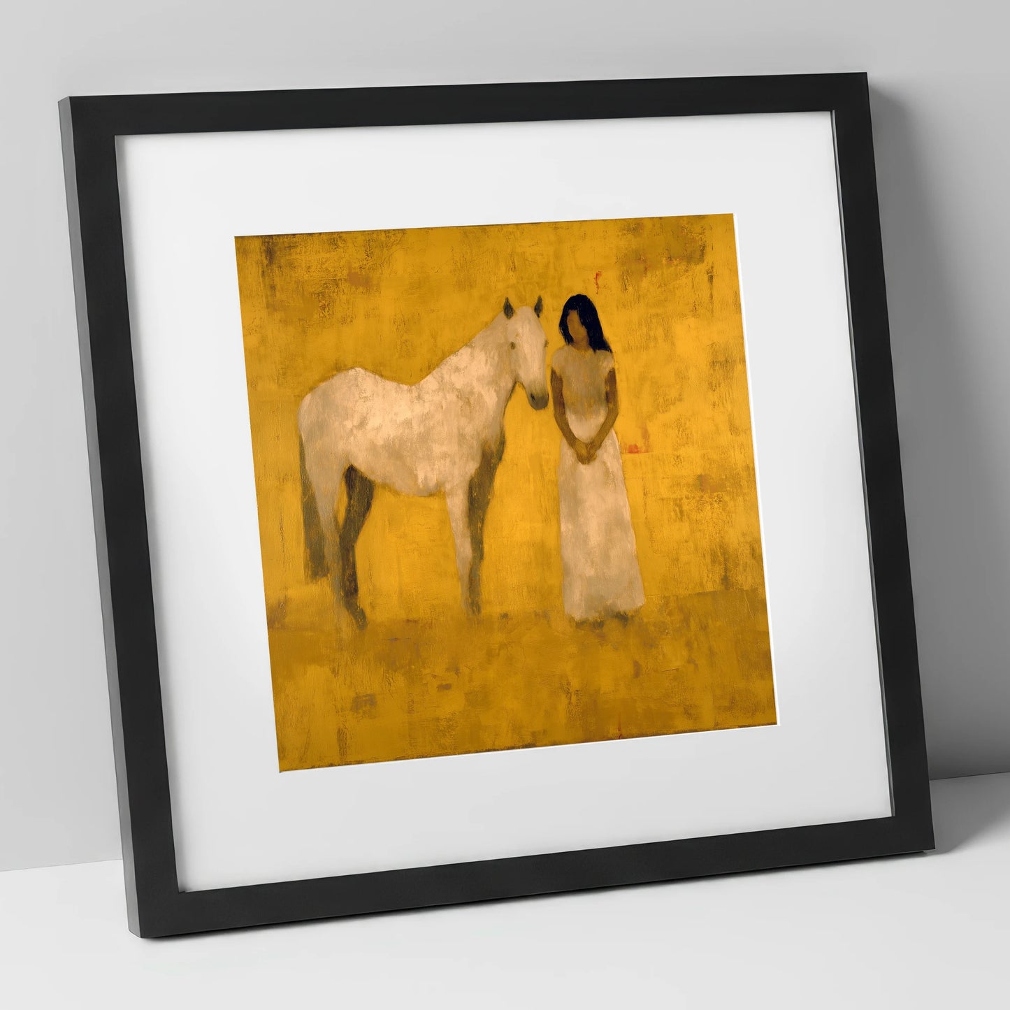 The Golden Bond horse & rider art print in black frame